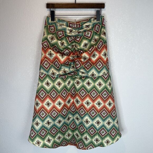 NWT AUTUMN ADEIGBO Soraya Geometric-Print Ruched Bead-Fringe Midi Skirt Size 8 - Picture 6 of 16